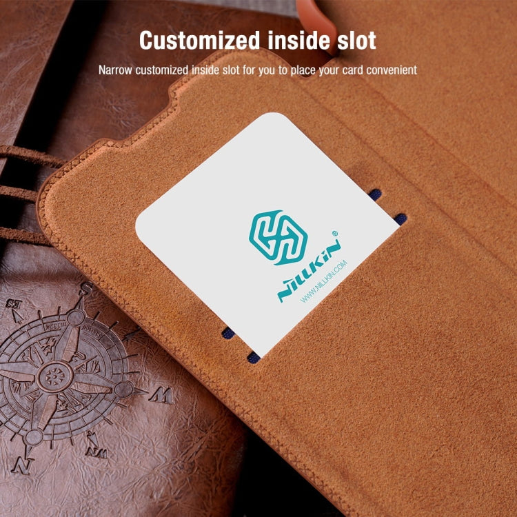 For Samsung Galaxy S22+ 5G NILLKIN QIN Series Pro Sliding Camera Cover Design Leather Phone Case(Brown)