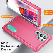 For Samsung Galaxy S22 Ultra 5G 3 in 1 Rugged Holder Phone Case(Pink+Blue)
