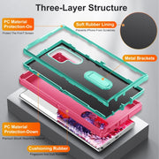 For Samsung Galaxy S22 Ultra 5G 3 in 1 Rugged Holder Phone Case(Pink+Blue)