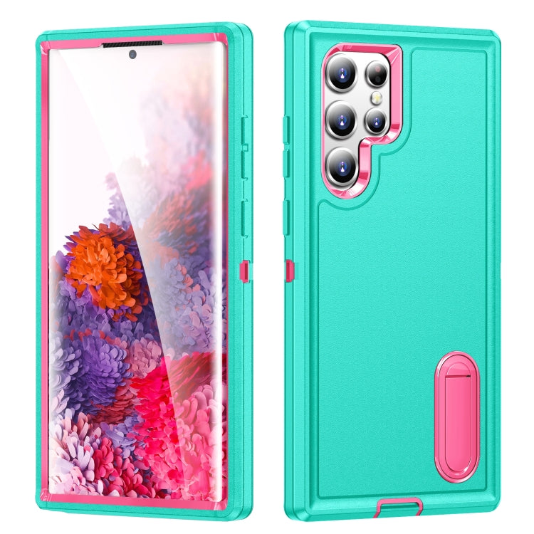 For Samsung Galaxy S22 Ultra 5G 3 in 1 Rugged Holder Phone Case(Blue+Pink) - free shipping - PMC TechLife - Order now!