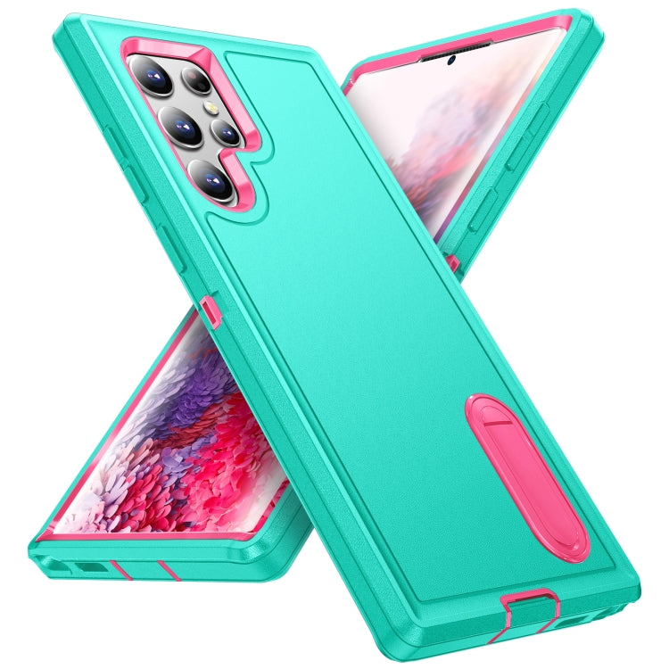 For Samsung Galaxy S22 Ultra 5G 3 in 1 Rugged Holder Phone Case(Blue+Pink) - free shipping - PMC TechLife - Order now!