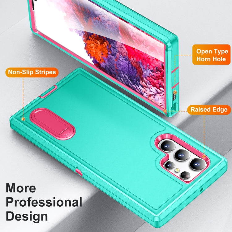 For Samsung Galaxy S22 Ultra 5G 3 in 1 Rugged Holder Phone Case(Blue+Pink) - free shipping - PMC TechLife - Order now!