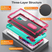 For Samsung Galaxy S22 Ultra 5G 3 in 1 Rugged Holder Phone Case(Blue+Pink)