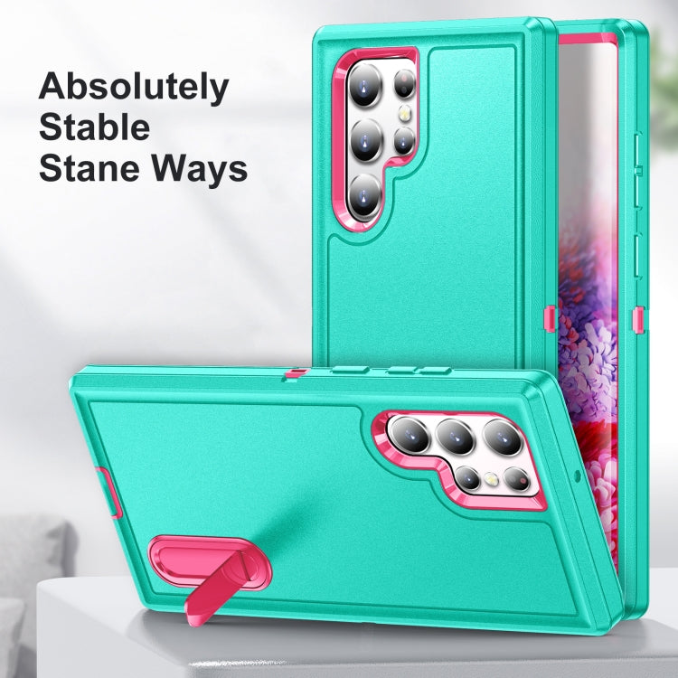 For Samsung Galaxy S22 Ultra 5G 3 in 1 Rugged Holder Phone Case(Blue+Pink) - free shipping - PMC TechLife - Order now!