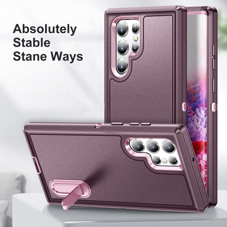 For Samsung Galaxy S22 Ultra 5G 3 in 1 Rugged Holder Phone Case(Purple+Pink) - free shipping - PMC TechLife - Order now!
