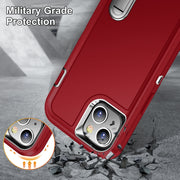 For iPhone 13 3 in 1 Rugged Holder Phone Case(Red + Black)