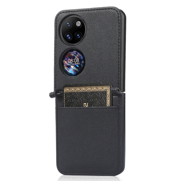 For Huawei P50 Pocket Lambskin Texture Card Folding Phone Case(Black)