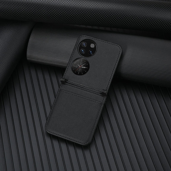 For Huawei P50 Pocket Lambskin Texture Card Folding Phone Case(Black)