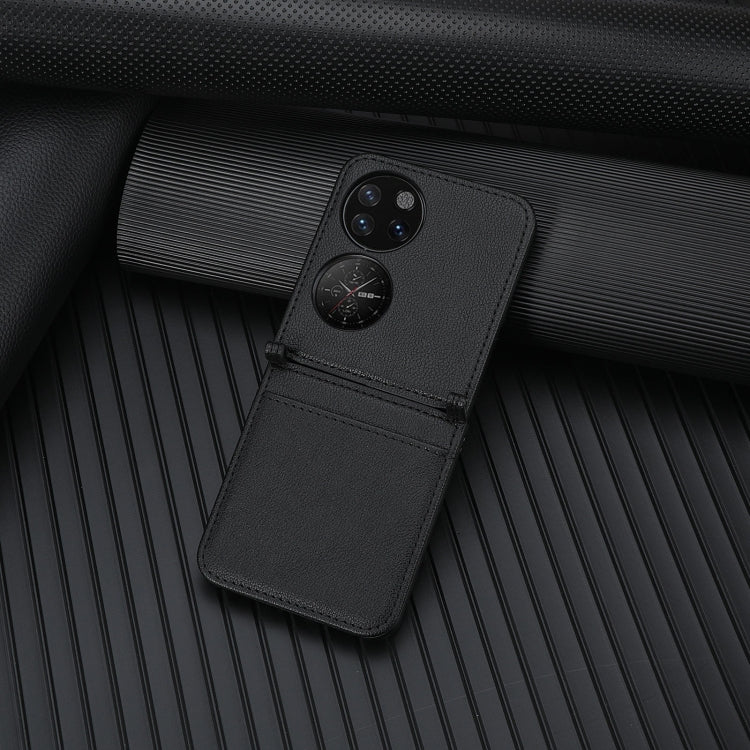 For Huawei P50 Pocket Lambskin Texture Card Folding Phone Case(Black)