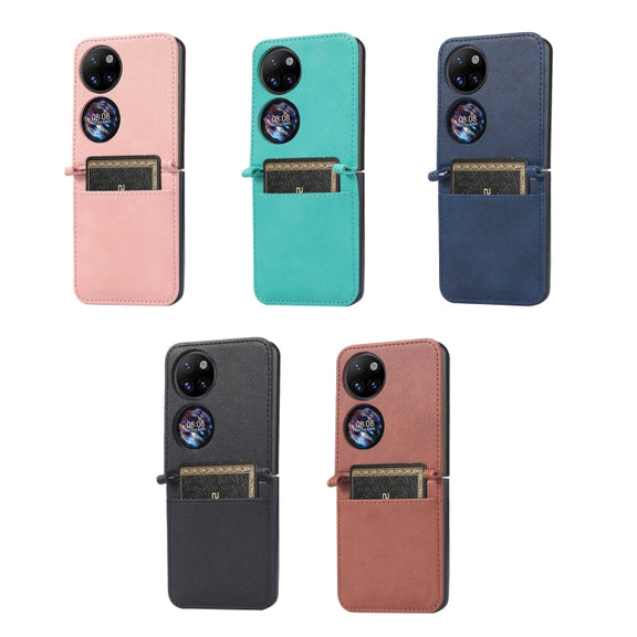 For Huawei P50 Pocket Lambskin Texture Card Folding Phone Case(Black)