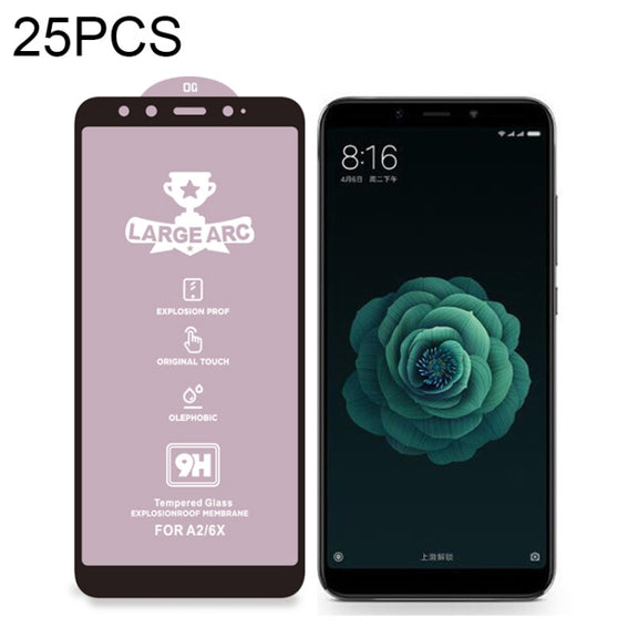 25 PCS 9H HD Large Arc High Alumina Full Screen Tempered Glass Film for Xiaomi Mi 6X