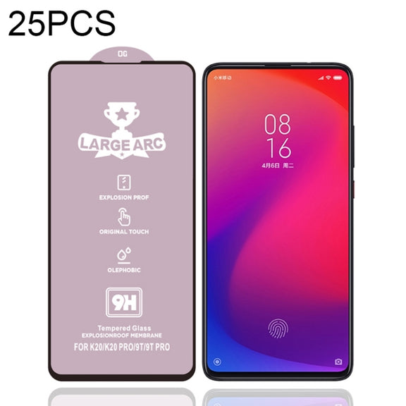 25 PCS 9H HD Large Arc High Alumina Full Screen Tempered Glass Film for Xiaomi Mi 9T