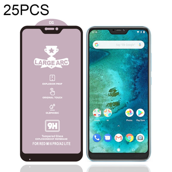 25 PCS 9H HD Large Arc High Alumina Full Screen Tempered Glass Film for Xiaomi Mi A2 Lite