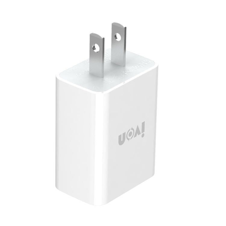 IVON AD-33 2 in 1 2.1A Single USB Port Travel Charger + 1m USB to 8 Pin Data Cable Set, US Plug(White) - USB Charger by IVON | Online Shopping South Africa | PMC TechLife | Buy Now Pay Later Mobicred