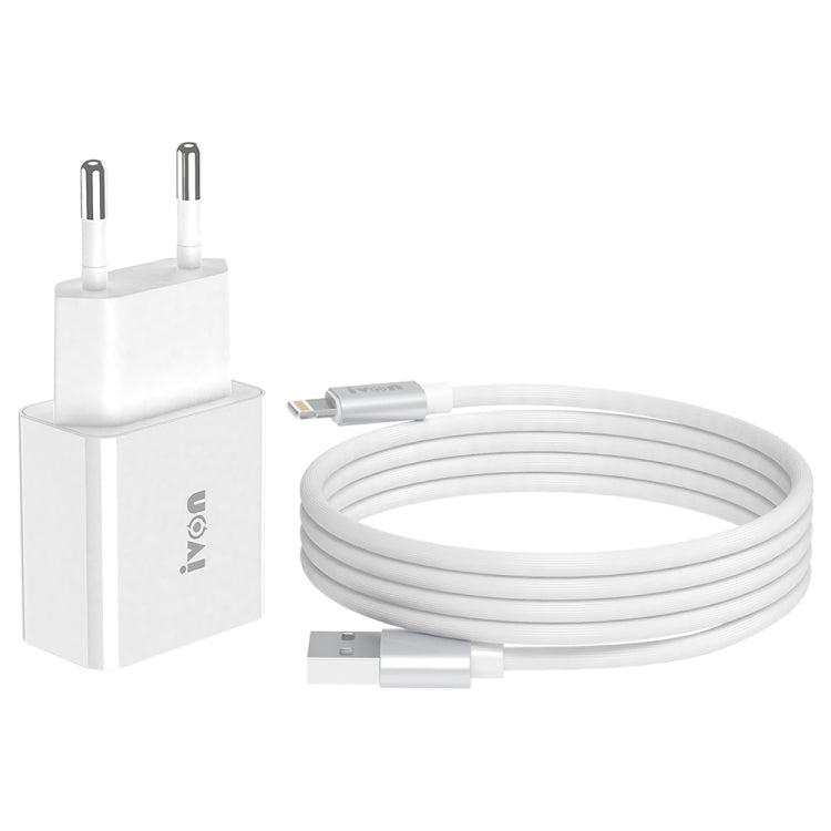 IVON AD-35 2 in 1 18W QC3.0 USB Port Travel Charger + 1m USB to 8 Pin Data Cable Set, EU Plug(White) - USB Charger by IVON | Online Shopping South Africa | PMC TechLife