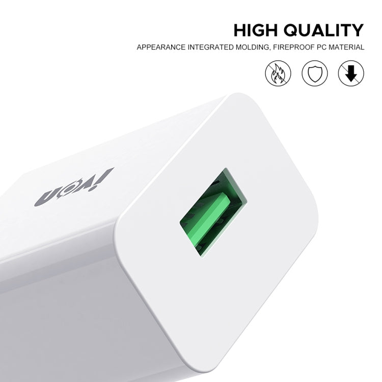 IVON AD-35 2 in 1 18W QC3.0 USB Port Travel Charger + 1m USB to 8 Pin Data Cable Set, EU Plug(White) - USB Charger by IVON | Online Shopping South Africa | PMC TechLife