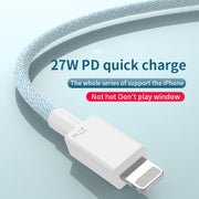 27W PD USB-C / Type-C to 8 Pin Fast Charging Braided Data Cable, Cable Length: 1m(Blue)