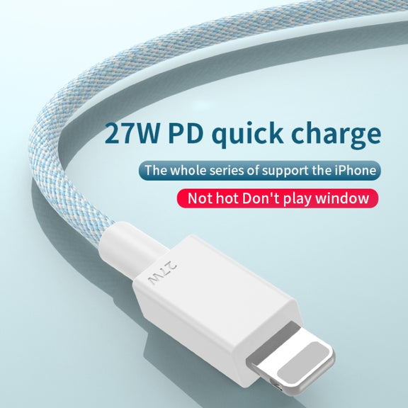 27W PD USB-C / Type-C to 8 Pin Fast Charging Braided Data Cable, Cable Length: 1m(Blue)