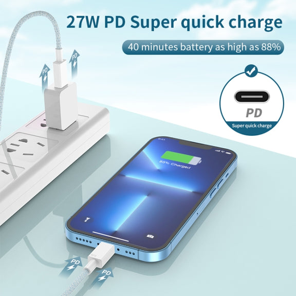 27W PD USB-C / Type-C to 8 Pin Fast Charging Braided Data Cable, Cable Length: 1m(Pink)