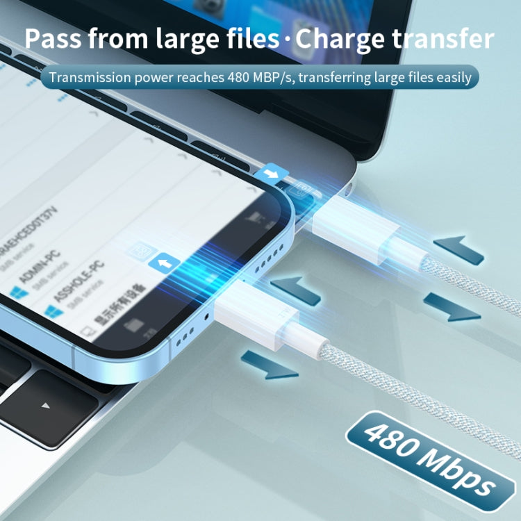 27W PD USB-C / Type-C to 8 Pin Fast Charging Braided Data Cable, Cable Length: 1m(Blue) - 2 in 1 Cable by PMC TechLife | Online Shopping South Africa | PMC TechLife