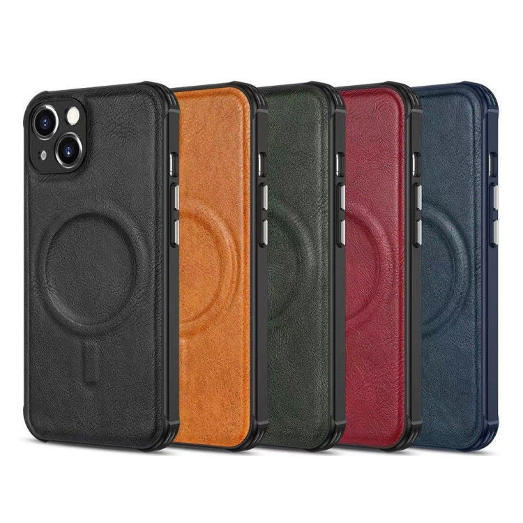 For iPhone 13 Crazy Horse Cowhide Leather Magnetic Phone Case(Blue)