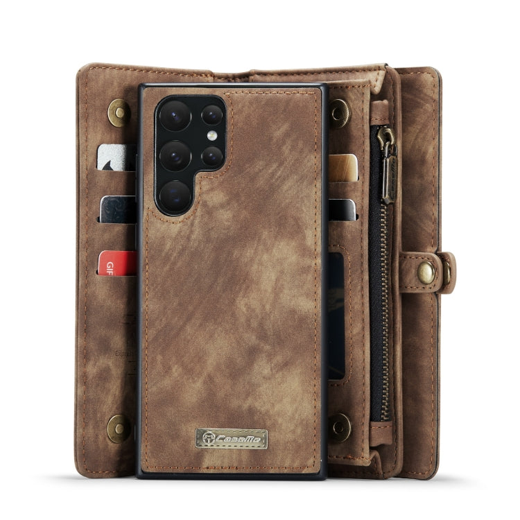 For Samsung Galaxy S22 Ultra 5G CaseMe-008 Detachable Multifunctional Horizontal Flip Leather Case(Brown)