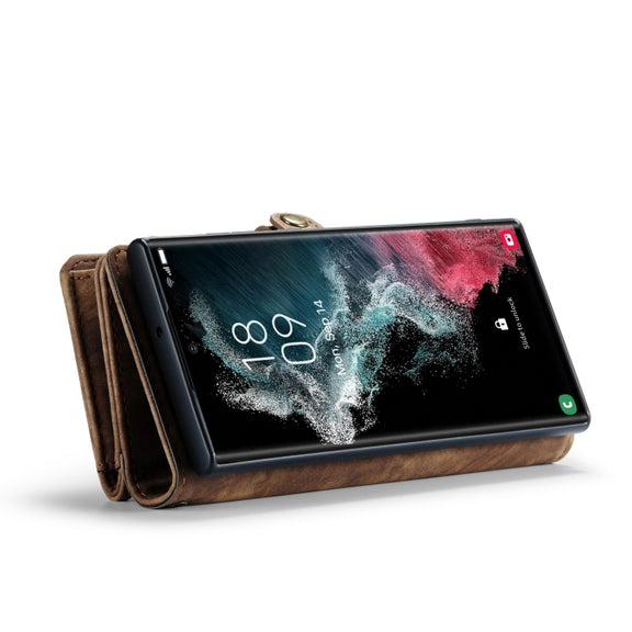 For Samsung Galaxy S22 Ultra 5G CaseMe-008 Detachable Multifunctional Horizontal Flip Leather Case(Brown)
