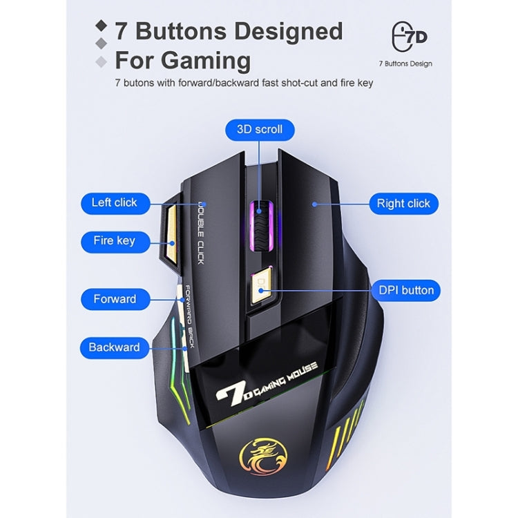 iMICE GW-X7 2.4G + Bluetooth Dual Mode 7-button Silent Rechargeable Wireless Gaming Mouse with Colorful RGB Lights(Black) - free shipping - PMC TechLife - Order now!
