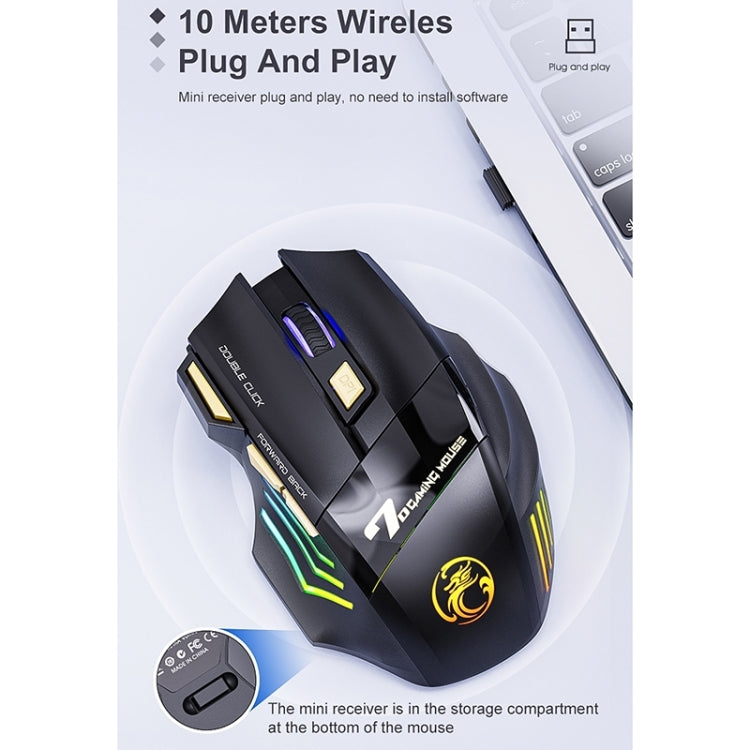 iMICE GW-X7 2.4G + Bluetooth Dual Mode 7-button Silent Rechargeable Wireless Gaming Mouse with Colorful RGB Lights(Black) - free shipping - PMC TechLife - Order now!