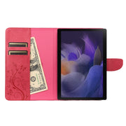 For Samsung Galaxy Tab A8 10.5 2021 X200 / X205 Butterfly Flower Embossing Pattern Leather Tablet Case(Magenta)