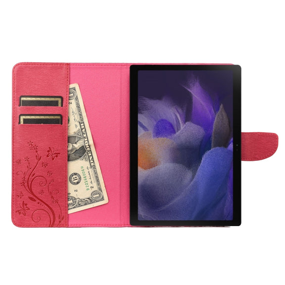 For Samsung Galaxy Tab A8 10.5 2021 X200 / X205 Butterfly Flower Embossing Pattern Leather Tablet Case(Magenta)
