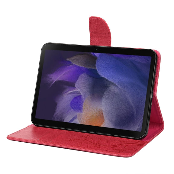 For Samsung Galaxy Tab A8 10.5 2021 X200 / X205 Butterfly Flower Embossing Pattern Leather Tablet Case(Magenta)