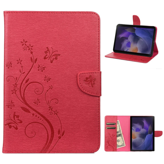 For Samsung Galaxy Tab A8 10.5 2021 X200 / X205 Butterfly Flower Embossing Pattern Leather Tablet Case(Magenta)