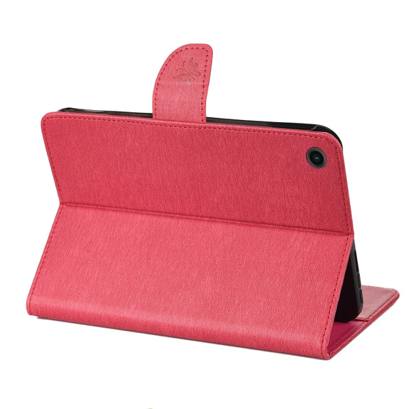 For Samsung Galaxy Tab A8 10.5 2021 X200 / X205 Butterfly Flower Embossing Pattern Leather Tablet Case(Magenta)