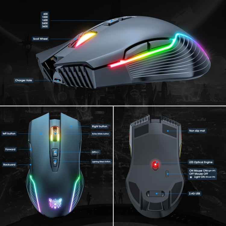 ONIKUMA CW905 2.4G RGB Lighting Wireless Mouse(Black) - free shipping - PMC Jewellery - Order now!