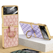 For Samsung Galaxy Z Flip3 5G GKK Integrated Plating + Leather Phone Case with Ring(Dark Green)