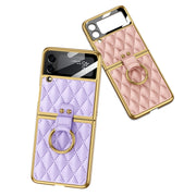 For Samsung Galaxy Z Flip3 5G GKK Integrated Plating + Leather Phone Case with Ring(Purple)