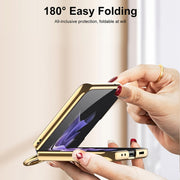 For Samsung Galaxy Z Flip3 5G GKK Integrated Plating + Leather Phone Case with Ring(Dark Green)