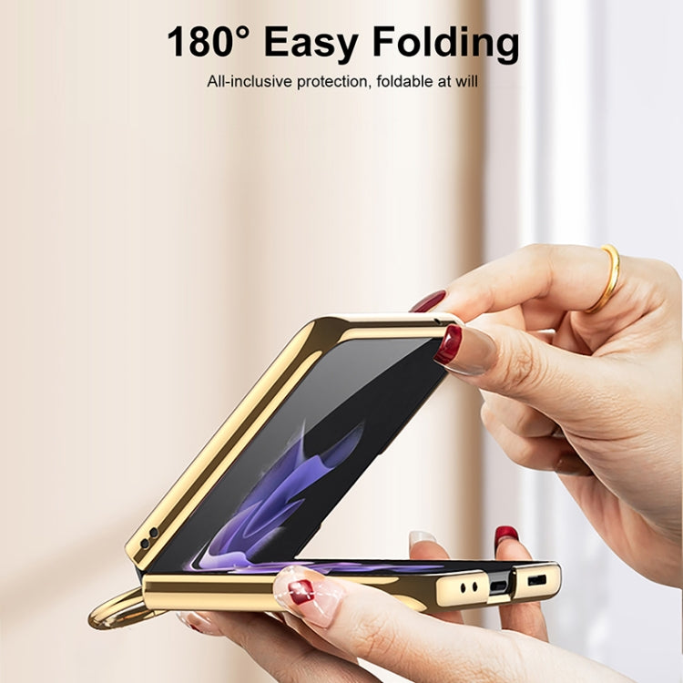 For Samsung Galaxy Z Flip3 5G GKK Integrated Plating + Leather Phone Case with Ring(Dark Green)
