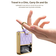 For Samsung Galaxy Z Flip3 5G GKK Integrated Plating + Leather Phone Case with Ring(Purple)