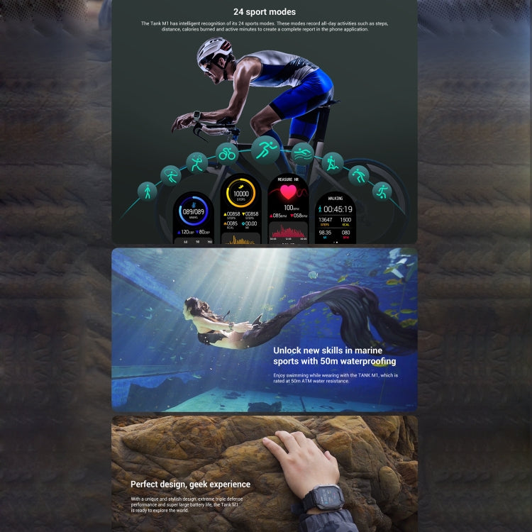 TANK M1 1.72 TFT Screen Smart Watch, Support Sleep Monitoring / Heart Rate Monitoring(Army Green) - Smart Watches by PMC TechLife | Online Shopping South Africa | PMC TechLife | Buy Now Pay Later Mobicred