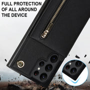 For Samsung Galaxy S22 Ultra 5G Cross-body Square Zipper Card Holder Bag Phone Case(Black)