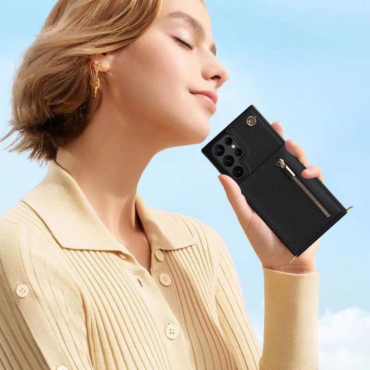 For Samsung Galaxy S22 Ultra 5G Cross-body Square Zipper Card Holder Bag Phone Case(Black) - Galaxy S22 Ultra 5G Cases by PMC TechLife | Online Shopping South Africa | PMC TechLife