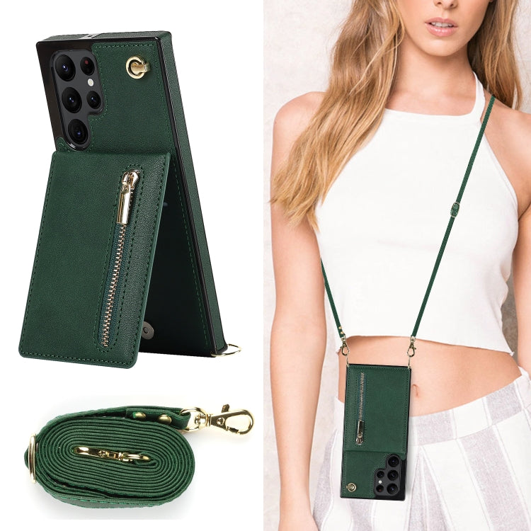 For Samsung Galaxy S22 Ultra 5G Cross-body Square Zipper Card Holder Bag Phone Case(Green) - free shipping - PMC TechLife - Order now!