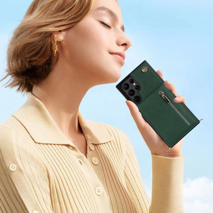 For Samsung Galaxy S22 Ultra 5G Cross-body Square Zipper Card Holder Bag Phone Case(Green) - free shipping - PMC TechLife - Order now!