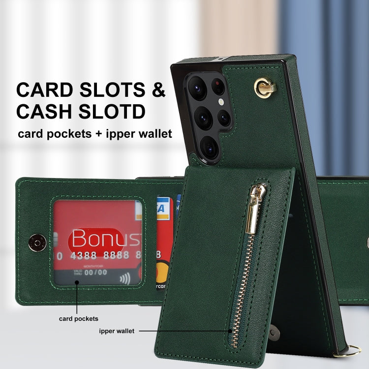 For Samsung Galaxy S22 Ultra 5G Cross-body Square Zipper Card Holder Bag Phone Case(Green) - free shipping - PMC TechLife - Order now!