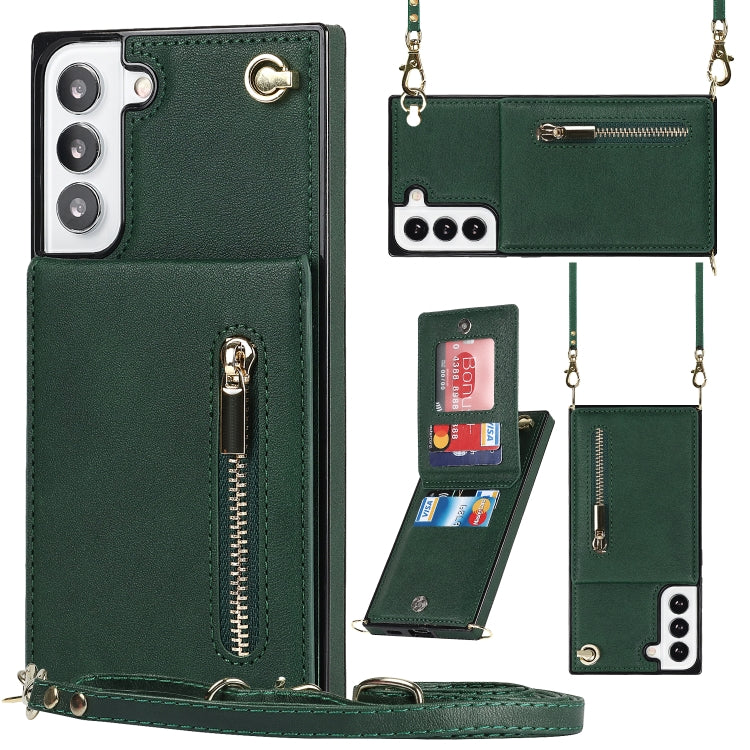 For Samsung Galaxy S21 FE 5G Cross-body Square Zipper Card Holder Bag Phone Case(Green) - Galaxy Phone Cases by PMC TechLife | Online Shopping South Africa | PMC TechLife