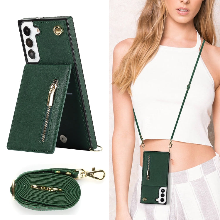 For Samsung Galaxy S21 FE 5G Cross-body Square Zipper Card Holder Bag Phone Case(Green) - Galaxy Phone Cases by PMC TechLife | Online Shopping South Africa | PMC TechLife