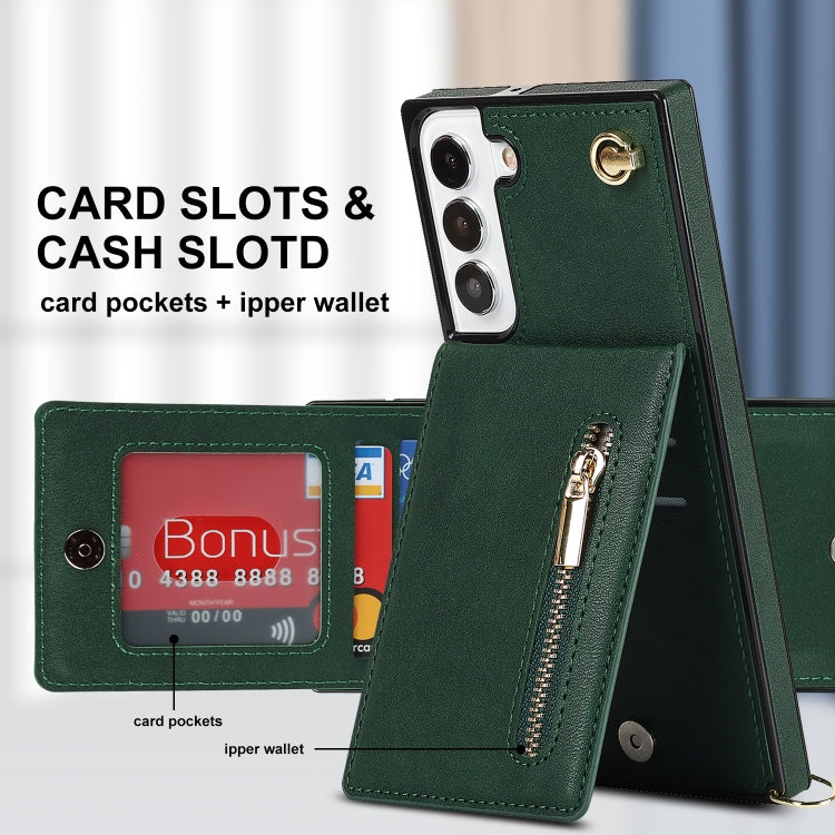 For Samsung Galaxy S21 FE 5G Cross-body Square Zipper Card Holder Bag Phone Case(Green) - Galaxy Phone Cases by PMC TechLife | Online Shopping South Africa | PMC TechLife