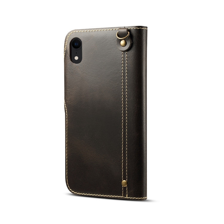 For iPhone XR Denior Oil Wax Cowhide Magnetic Button Horizontal Flip Leather Case with Card Slots & Wallet(Black) - free shipping - PMC TechLife - Order now!